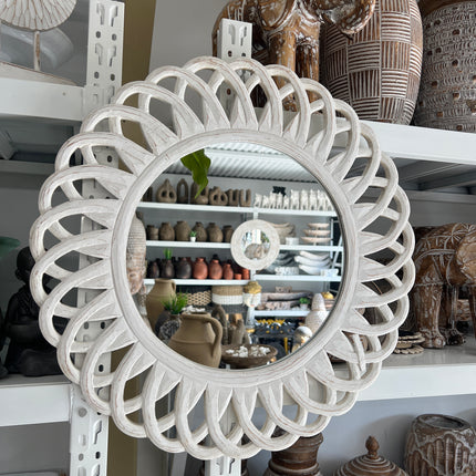 Wooden Round Swirl Balinese Mirror