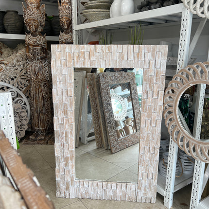 Wooden Balinese Geometric Mirror