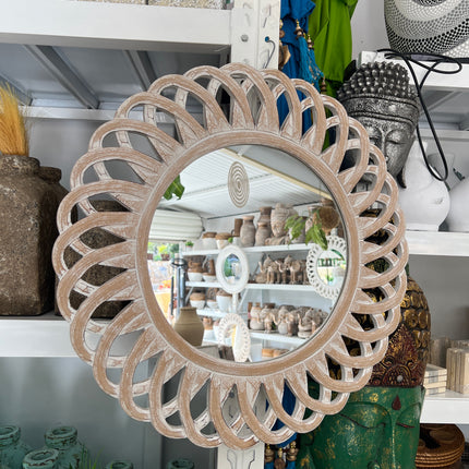 Wooden Round Swirl Balinese Mirror