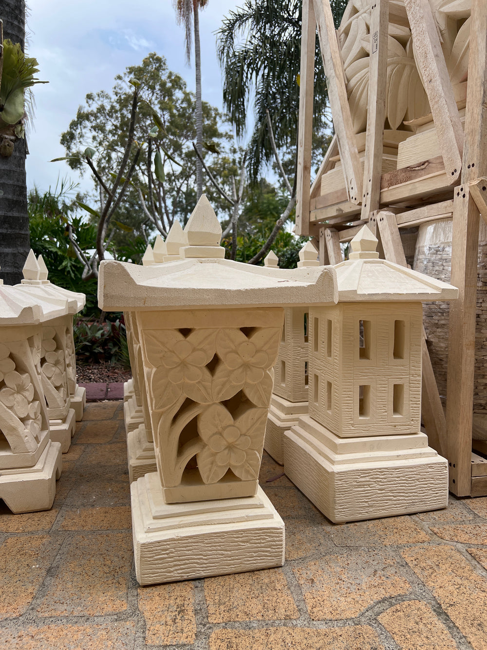 Limestone Wide Brimmed Frangipani Lantern