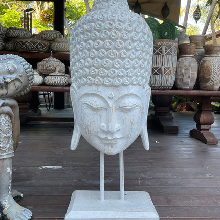 Wooden Buddha Head on Stand