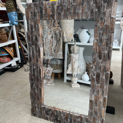 Wooden Balinese Geometric Mirror