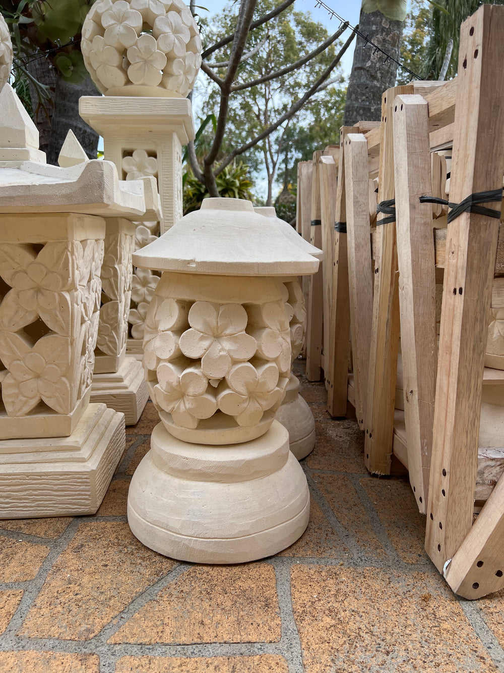 Limestone Frangipani Sphere Lantern