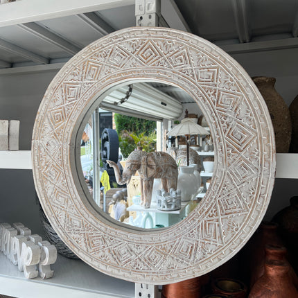 Ancient Pattern Round Wooden Mirror