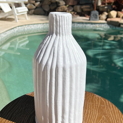 Brushed White Ribbed Vase