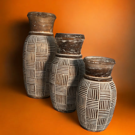 Wooden Crosshatch Pot