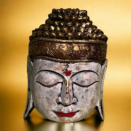 Small Wooden Buddha Head (Gold/White)
