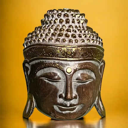 Medium Wooden Buddha Head (Gold/Wood)