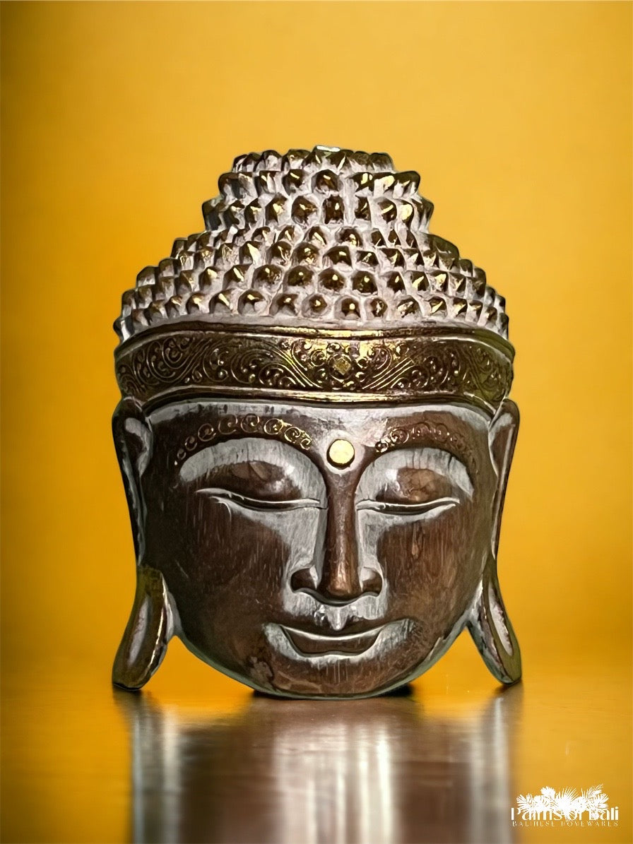 Medium Wooden Buddha Head (Gold/Wood)