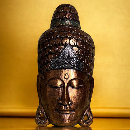 Large Wooden Buddha Head (Gold)