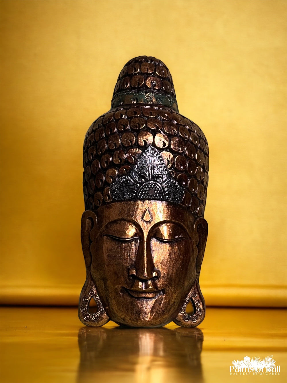 Large Wooden Buddha Head (Gold)