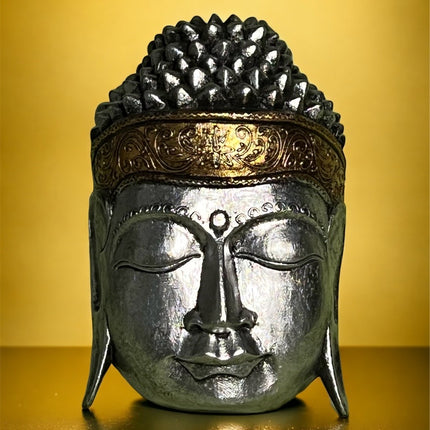 Medium Wooden Buddha Head (Gold/Silver)