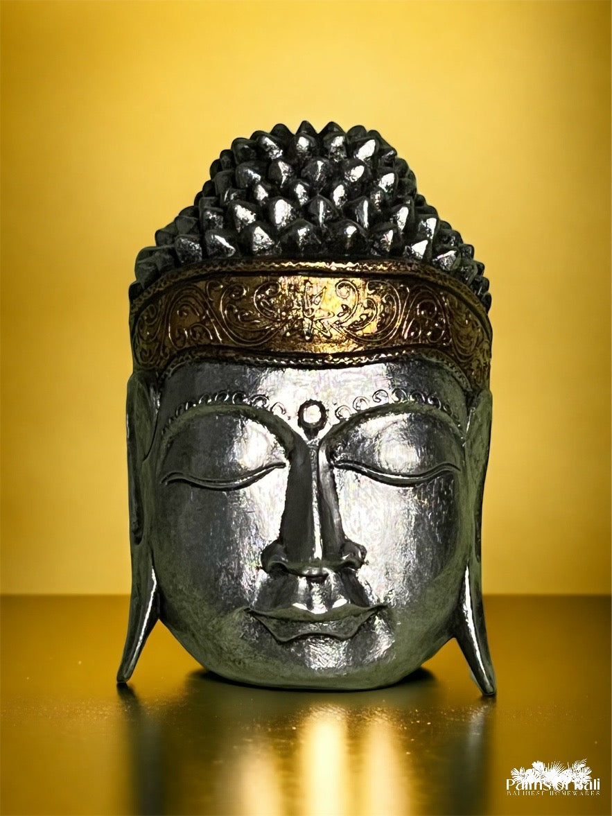 Medium Wooden Buddha Head (Gold/Silver)