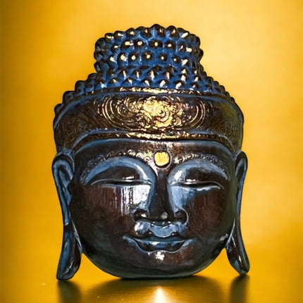 Small Wooden Buddha Head (Gold/Blue)