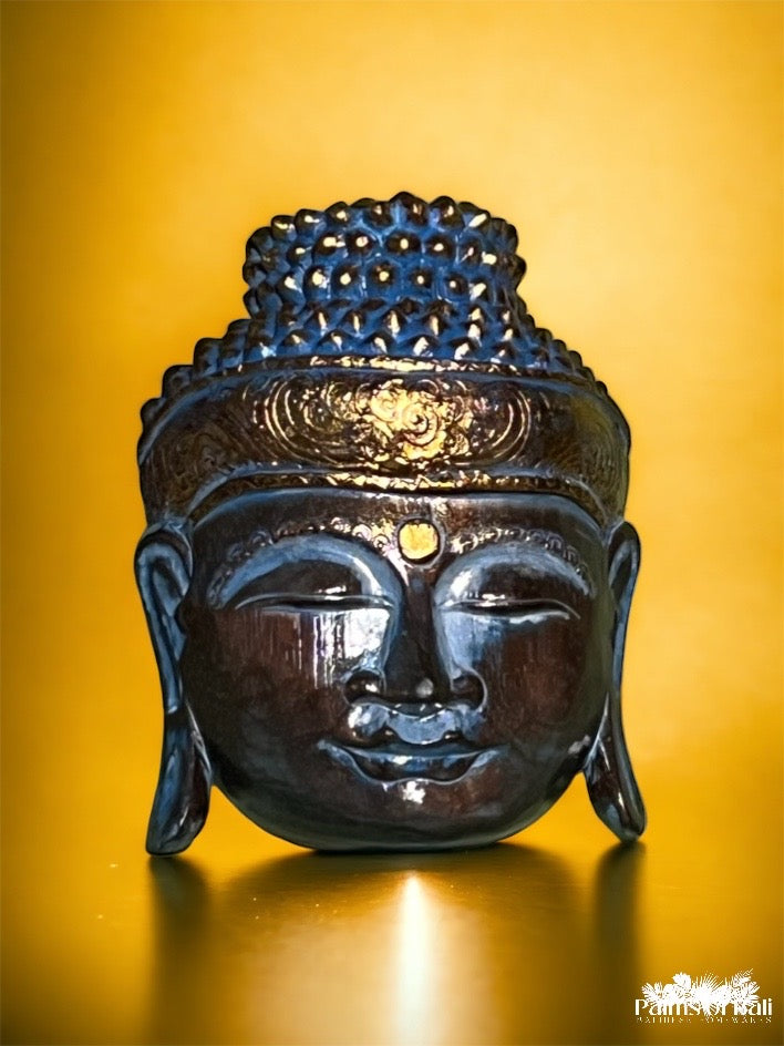 Small Wooden Buddha Head (Gold/Blue)