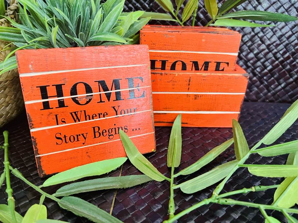 Wooden Coaster Set "Home" Orange