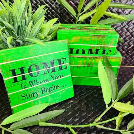 Wooden Coaster Set "Home" Green