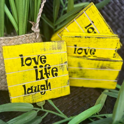 Wooden Coast Set "Love Life Laugh" Yellow